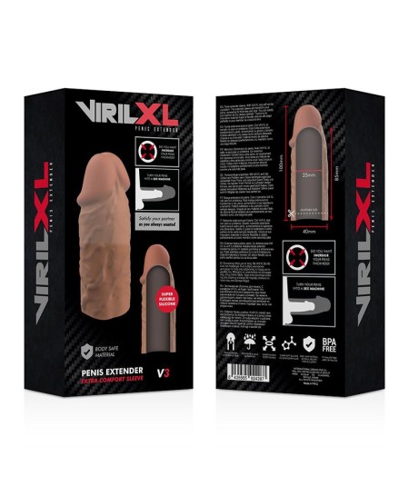 VIRILXL EXTENSION DE PENE LIQUID SILICONE V3 MARRON