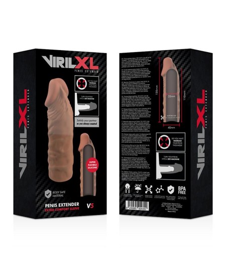 VIRILXL EXTENSION DE PENE LIQUID SILICONE V5 MARRON