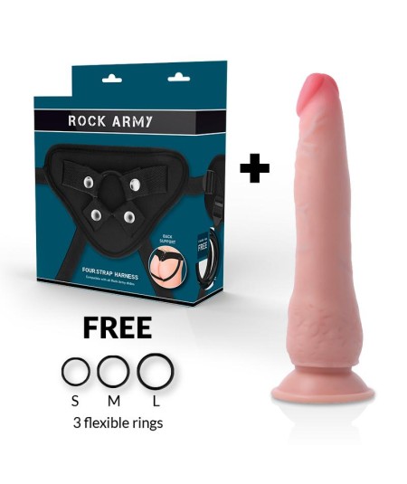 ROCKARMY - ARNÉS + DUAL DENSITY CRUSADER DILDO REALISTA 21,5CM