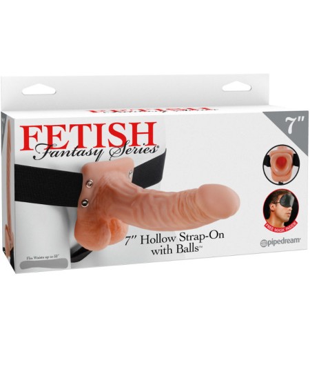 FETISH FANTASY SERIES 7" HOLLOW STRAP-ON WITH BALLS 17.8CM NATURAL