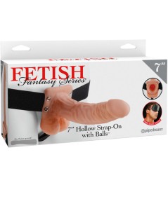 FETISH FANTASY SERIES 7" HOLLOW STRAP-ON WITH BALLS 17.8CM NATURAL