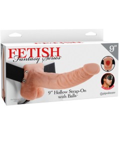 FETISH FANTASY SERIES 9" HOLLOW STRAP-ON WITH BALLS 22.9CM NATURAL