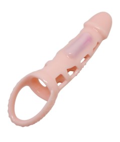 BAILE FUNDA EXTENSORA PENE CON VIBRACION Y STRAP NATURAL 13.5 CM