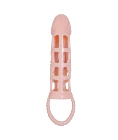 BAILE FUNDA EXTENSORA PENE CON VIBRACION Y STRAP NATURAL 13.5 CM