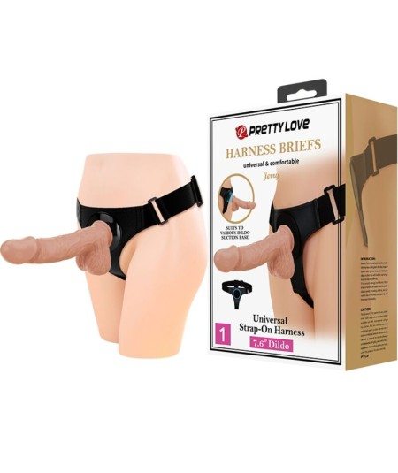 PRETTY LOVE - HARNESS BRIEFS ARNÉS UNIVERSAL CON DILDO JERRY 21.8 CM NATURAL