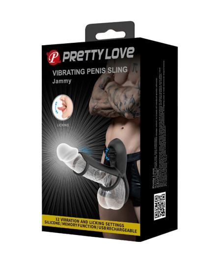 PRETTY LOVE - JAMMY FUNDA DE PENE 12 VIBRACIONES CON LENGUA RECARGABLE SILICONA