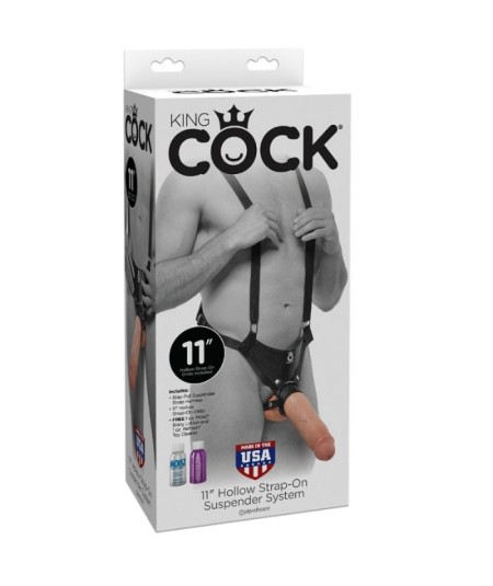 STRAP-ON CON DILDO HUECO 28 CM Y TIRANTES COLOR CARNE