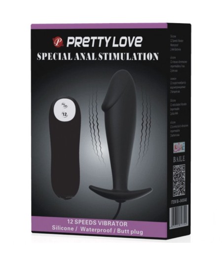 PRETTY LOVE PLUG ANAL SILICONA FORMA PENE Y 12 MODOS VIBRACION - NEGRO