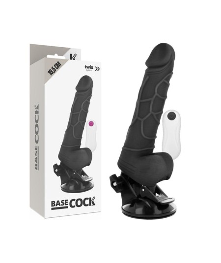 BASECOCK REALISTIC VIBRADOR CONTROL REMOTO NEGRO 19.5CM CON TESTICULOS