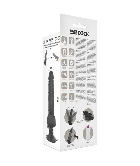 BASECOCK REALISTIC VIBRADOR CONTROL REMOTO NEGRO 19.5CM CON TESTICULOS