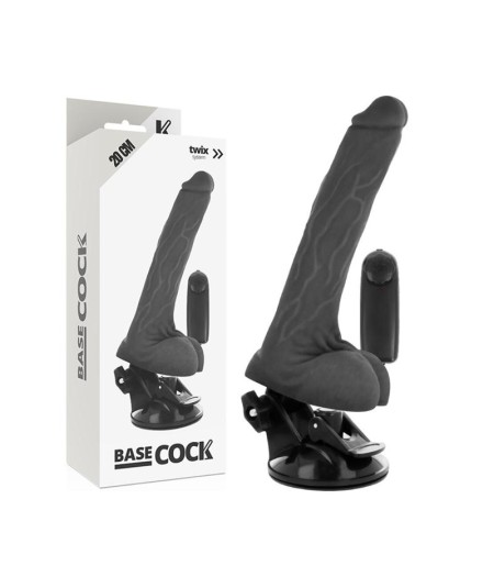 BASECOCK REALISTIC VIBRADOR CONTROL REMOTO NEGRO 20CM CON TESTICULOS