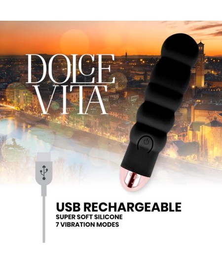 DOLCE VITA - VIBRADOR RECARGABLE SIX NEGRO 7 VELOCIDADES