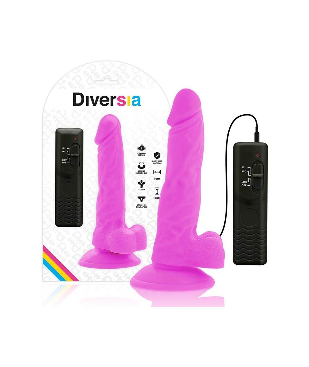 DIVERSIA DILDO FLEXIBLE CON VIBRACIÓN 18 CM - LILA