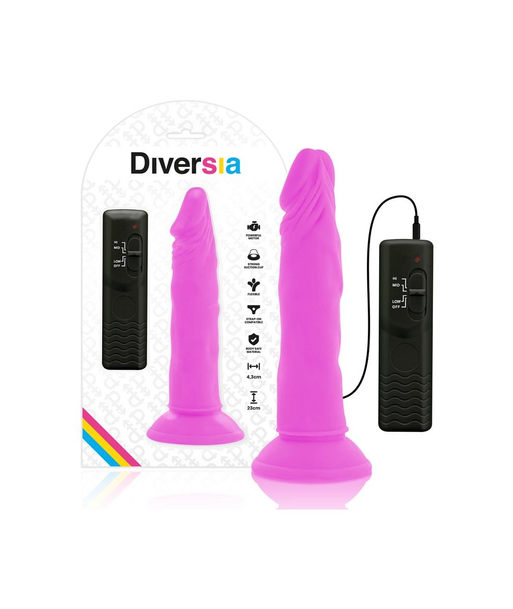 DIVERSIA DILDO FLEXIBLE CON VIBRACION 23 CM - LILA