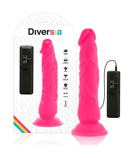 DIVERSIA DILDO FLEXIBLE CON VIBRACION 21 CM - ROSA