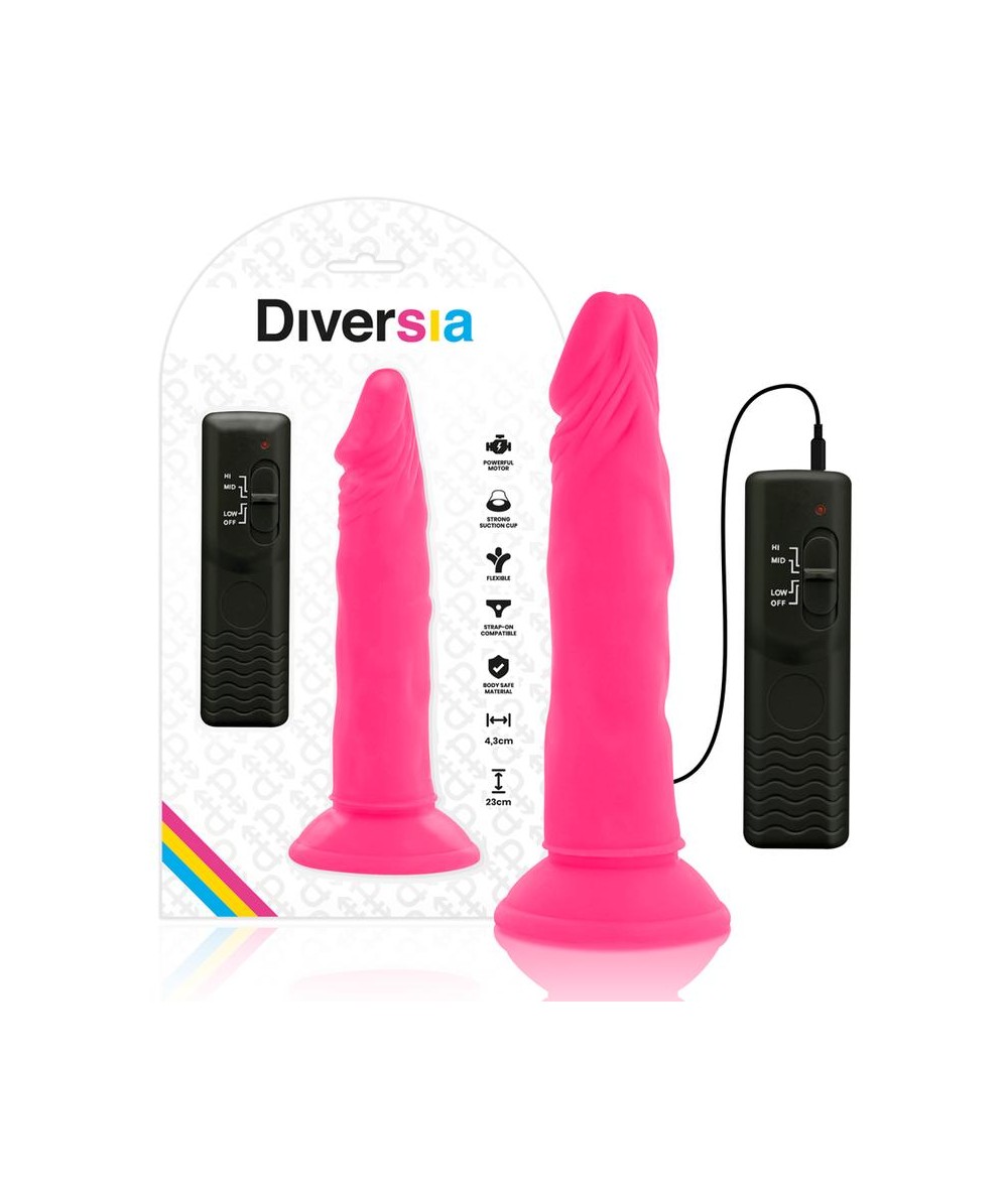 DIVERSIA DILDO FLEXIBLE CON VIBRACION 23 CM - ROSA