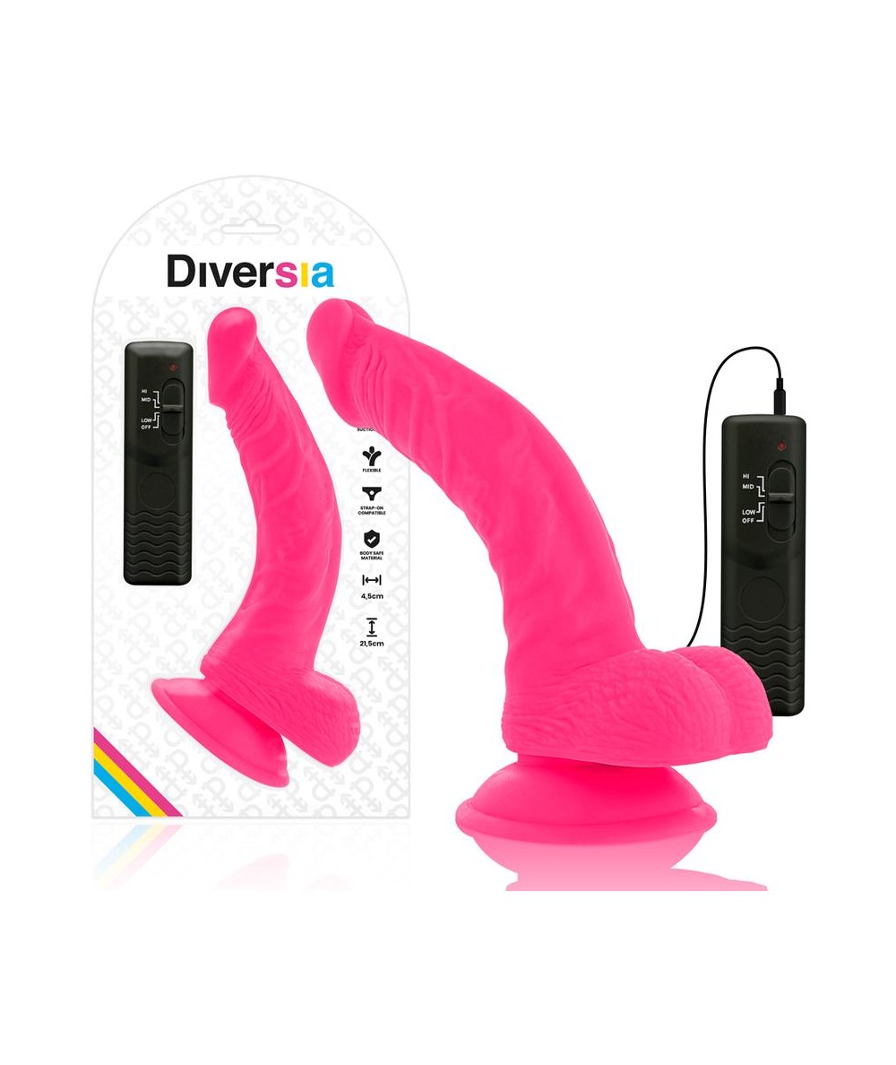 DIVERSIA DILDO FLEXIBLE CON VIBRACION 21.5 CM - ROSA