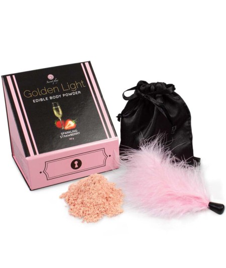 SECRETPLAY GOLDEN LIGHT KIT POLVOS COMESTIBLES Y PLUMA - FRESAS & CAVA