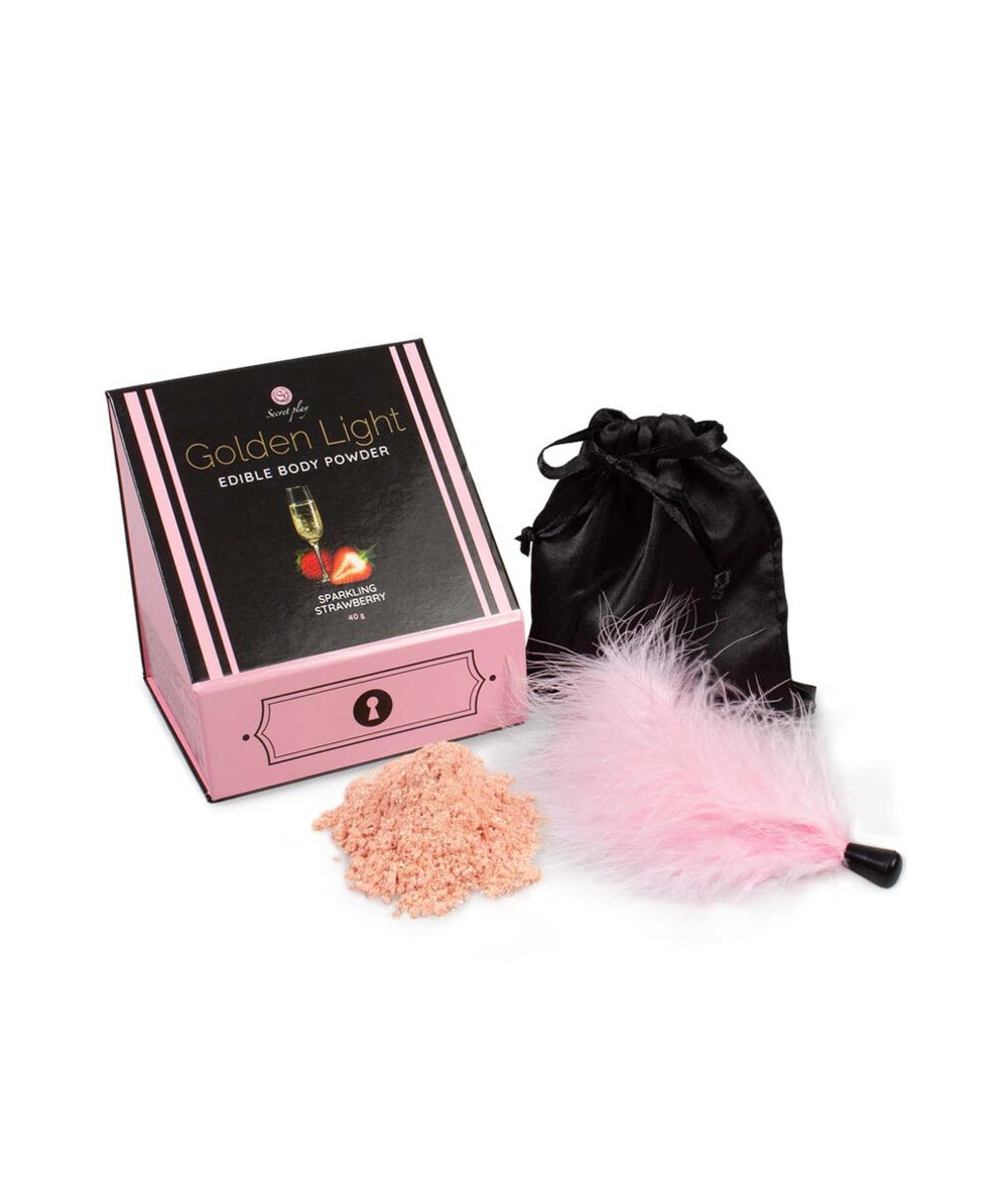 SECRETPLAY GOLDEN LIGHT KIT POLVOS COMESTIBLES Y PLUMA - FRESAS & CAVA