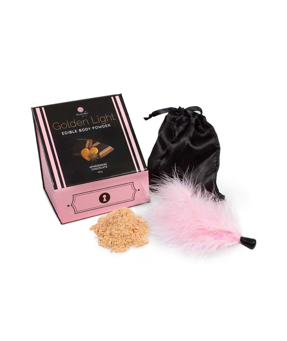 SECRETPLAY GOLDEN LIGHT KIT POLVOS COMESTIBLES Y PLUMA - CHOCOLATE AFRODISIACO