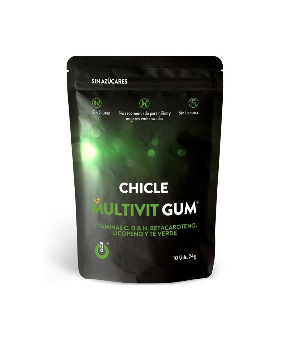 WUG GUM MULTIVIT CHICLE VITAMINA C, H, D, BETACAROTENO, LICOPENO Y TÉ VERDE 10 UNIDADES