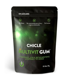 WUG GUM MULTIVIT CHICLE VITAMINA C, H, D, BETACAROTENO, LICOPENO Y TÉ VERDE 10 UNIDADES