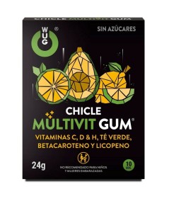 WUG GUM MULTIVIT CHICLE VITAMINA C, H, D, BETACAROTENO, LICOPENO Y TÉ VERDE 10 UNIDADES