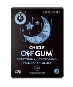 WUG GUM OFF CHICLE VALERIANA, TRIPTÓFANO, MELISA Y MELATONINA 10 UNIDADES