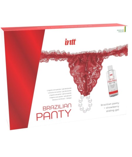 INTT - PANTY BRASILEÑO ROJA CON PERLAS Y GEL LUBRICANTE 50ML