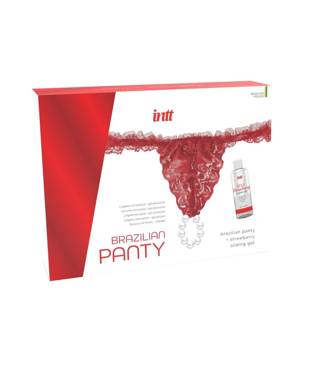 INTT - PANTY BRASILEÑO ROJA CON PERLAS Y GEL LUBRICANTE 50ML