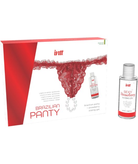 INTT - PANTY BRASILEÑO ROJA CON PERLAS Y GEL LUBRICANTE 50ML