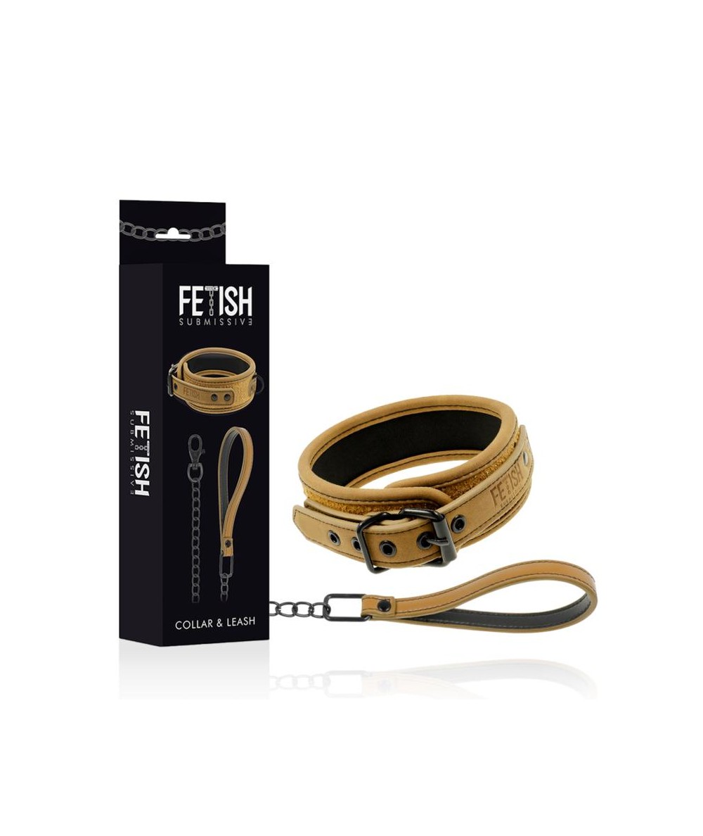 FETISH SUBMISSIVE ORIGEN COLLAR CON CADENA CON FORRO DE NEOPRENO