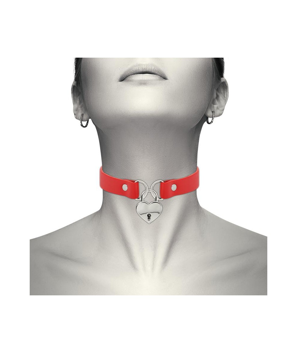 COQUETTE CHIC DESIRE COLLAR CUERO VEGANO ROJO ACCESORIO CORAZÓN CON LLAVE