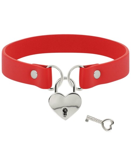 COQUETTE CHIC DESIRE COLLAR CUERO VEGANO ROJO ACCESORIO CORAZÓN CON LLAVE