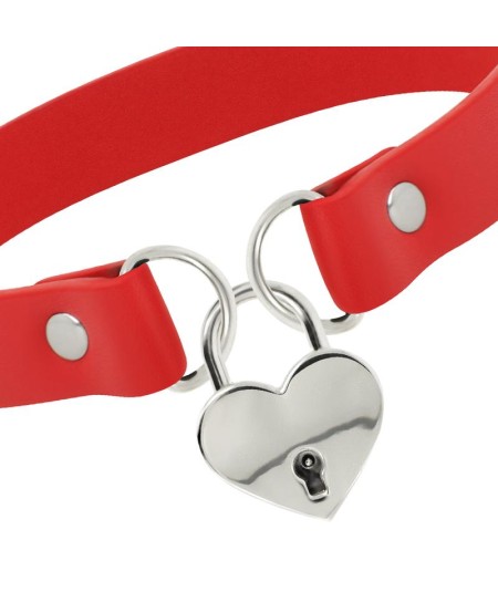 COQUETTE CHIC DESIRE COLLAR CUERO VEGANO ROJO ACCESORIO CORAZÓN CON LLAVE