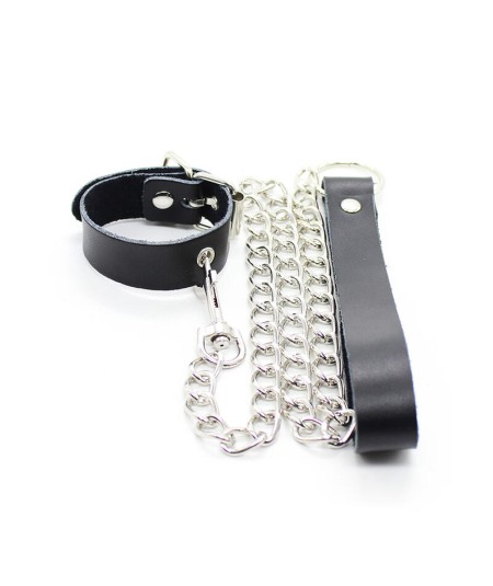 OHMAMA COLLAR PARA PENE Y CORREA PIEL CON CADENA METALICA