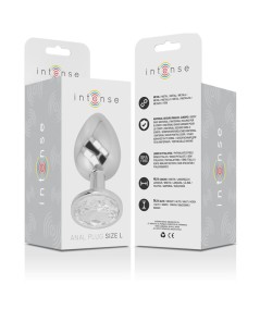 INTENSE - PLUG ANAL METAL ALUMINIO CON CRISTAL PLATA TALLA L