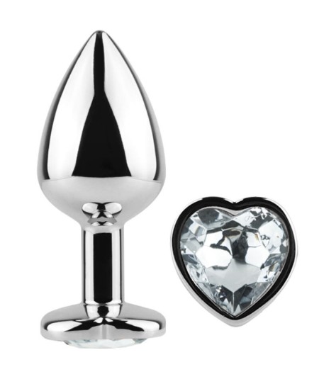 SECRET PLAY - METAL BUTT PLUG CORAZÓN TRANSPARENTE TALLA S 7 CM