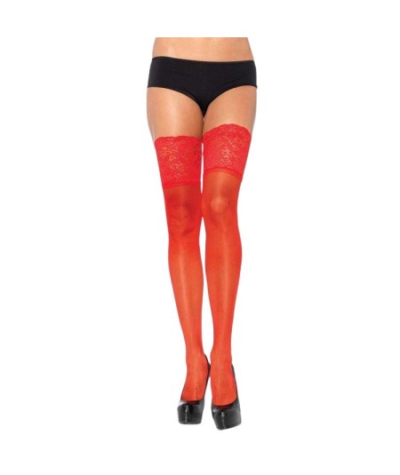 LEG AVENUE MEDIAS ROJAS AUTOADHESIVAS CON ENCAJE ANCHO ONE SIZE