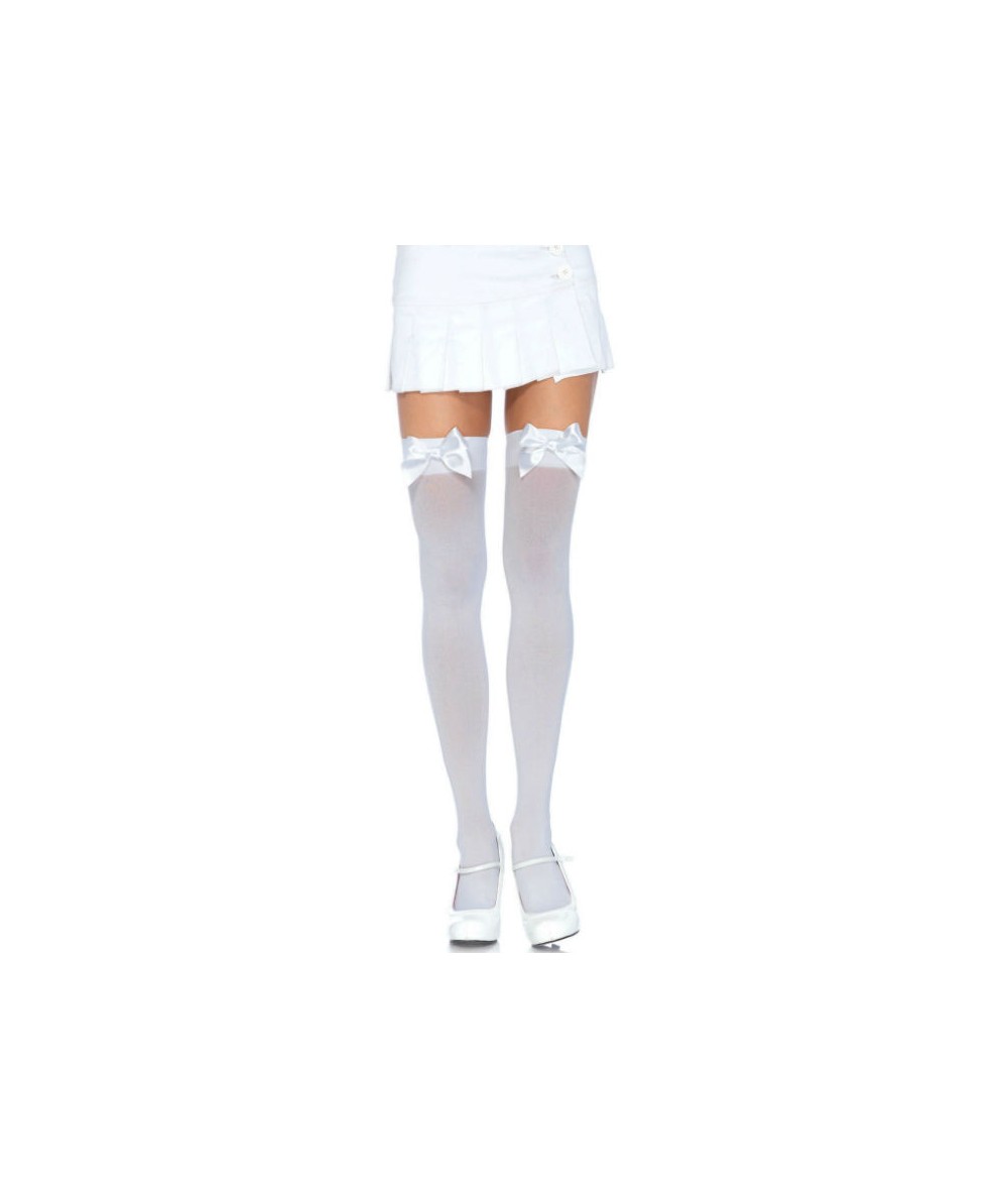 LEG AVENUE MEDIAS NYLON BLANCO Y LAZO BLANCO