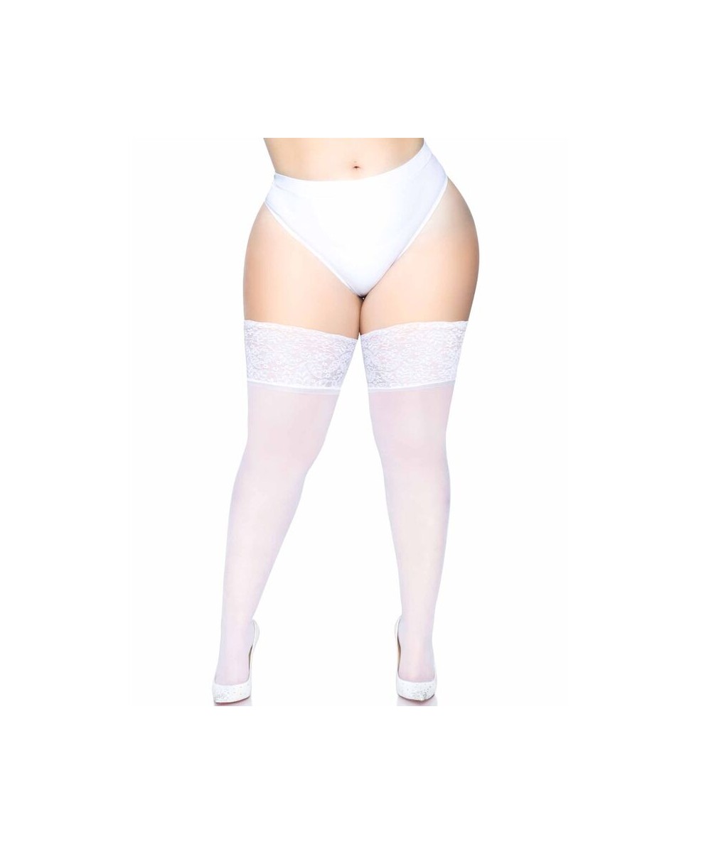 LEG AVENUE MEDIAS AUTOADHESIVAS CON ENCAJE ANCHO COLOR BLANCO TALLA PLUS