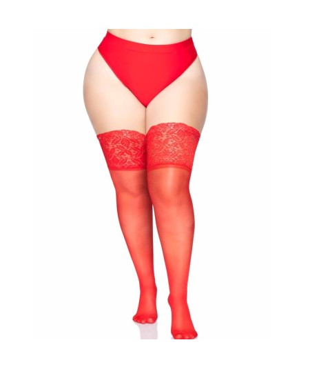 LEG AVENUE MEDIAS ROJAS AUTOADHESIVAS CON ENCAJE ANCHO PLUS SIZE