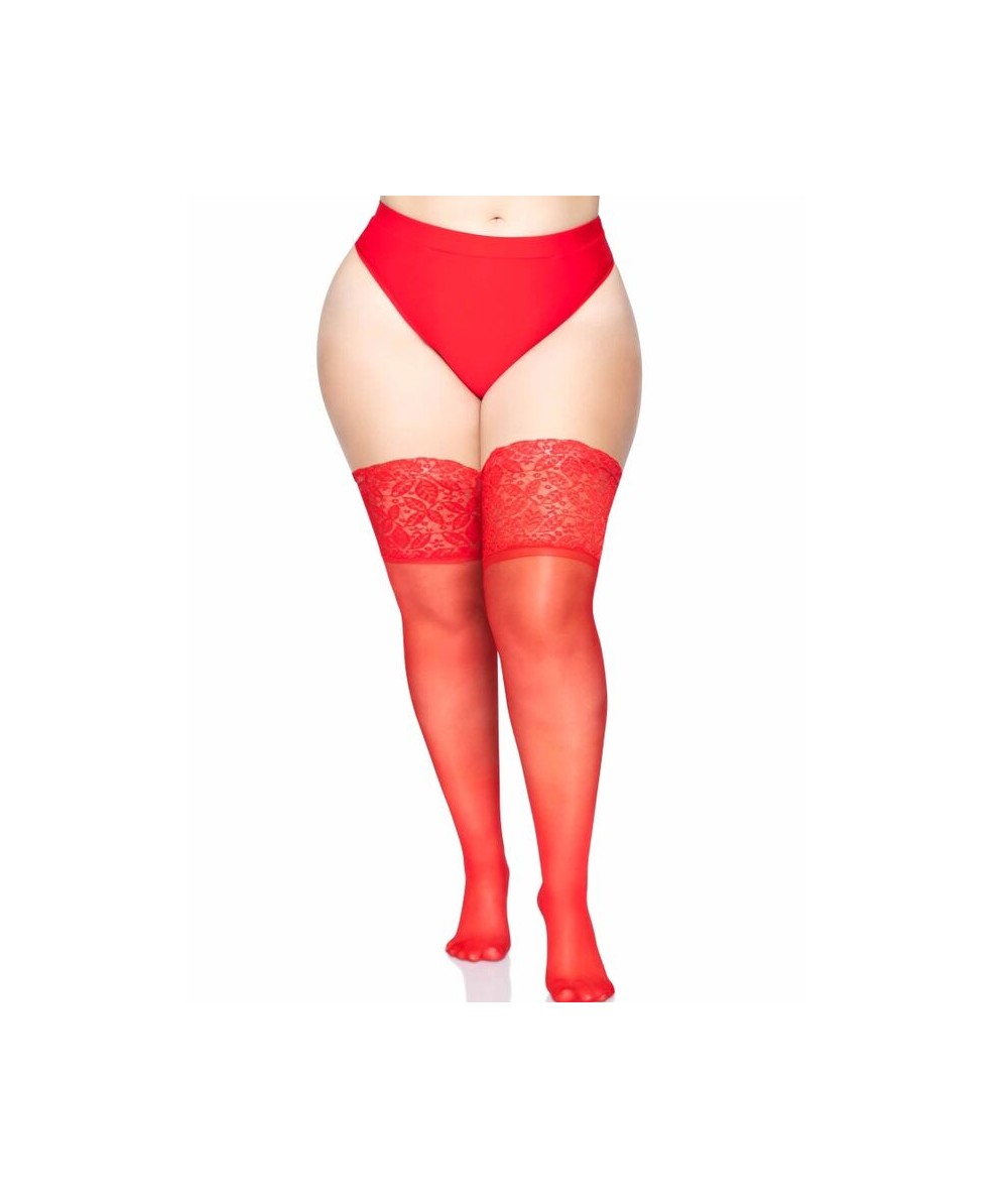 LEG AVENUE MEDIAS ROJAS AUTOADHESIVAS CON ENCAJE ANCHO PLUS SIZE