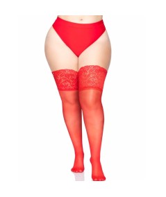 LEG AVENUE MEDIAS ROJAS AUTOADHESIVAS CON ENCAJE ANCHO PLUS SIZE