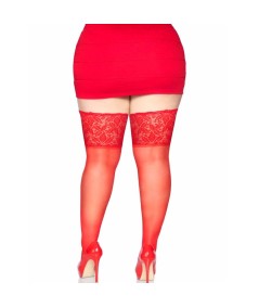 LEG AVENUE MEDIAS ROJAS AUTOADHESIVAS CON ENCAJE ANCHO PLUS SIZE