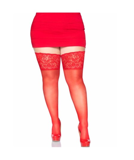 LEG AVENUE MEDIAS ROJAS AUTOADHESIVAS CON ENCAJE ANCHO PLUS SIZE