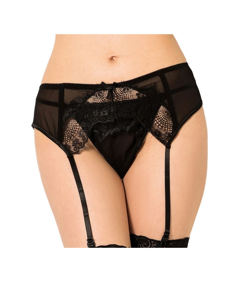 QUEEN LINGERIE TANGA CON LIGUERO DE ENCAJES NEGRO S/M