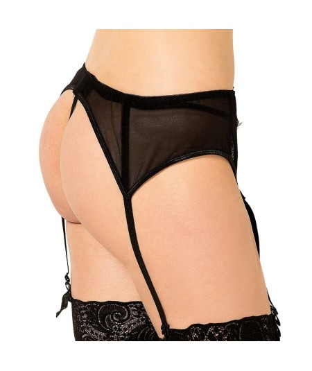 QUEEN LINGERIE TANGA CON LIGUERO DE ENCAJES NEGRO S/M