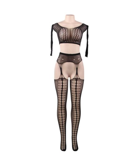 QUEEN LINGERIE BODYSTOCKING TOP MANGA LARGA S-L