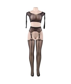 QUEEN LINGERIE BODYSTOCKING TOP MANGA LARGA S-L